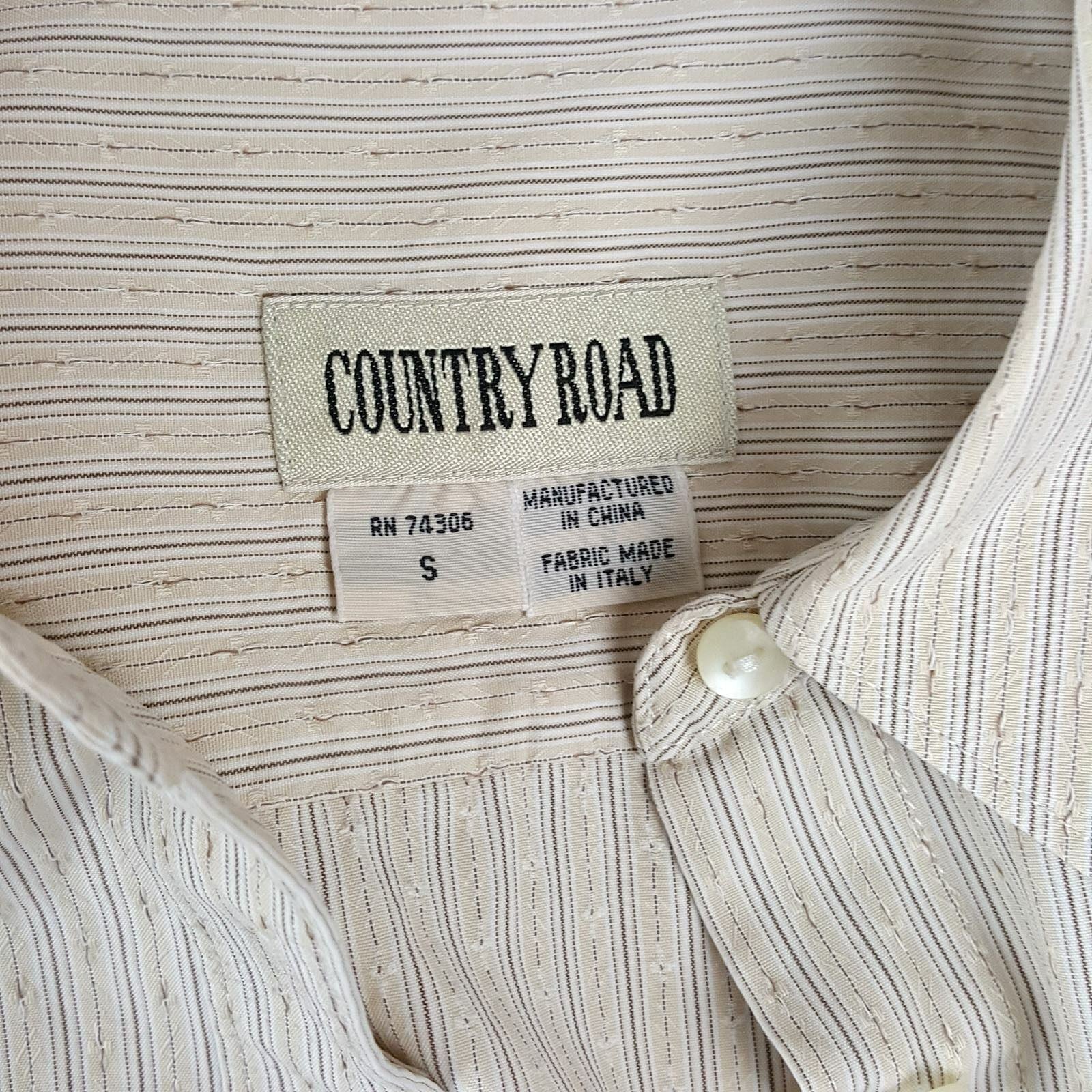 COUNTRY ROAD Women's Beige Pinstripe Long Sleeve Polo Ladies Top Office Wear