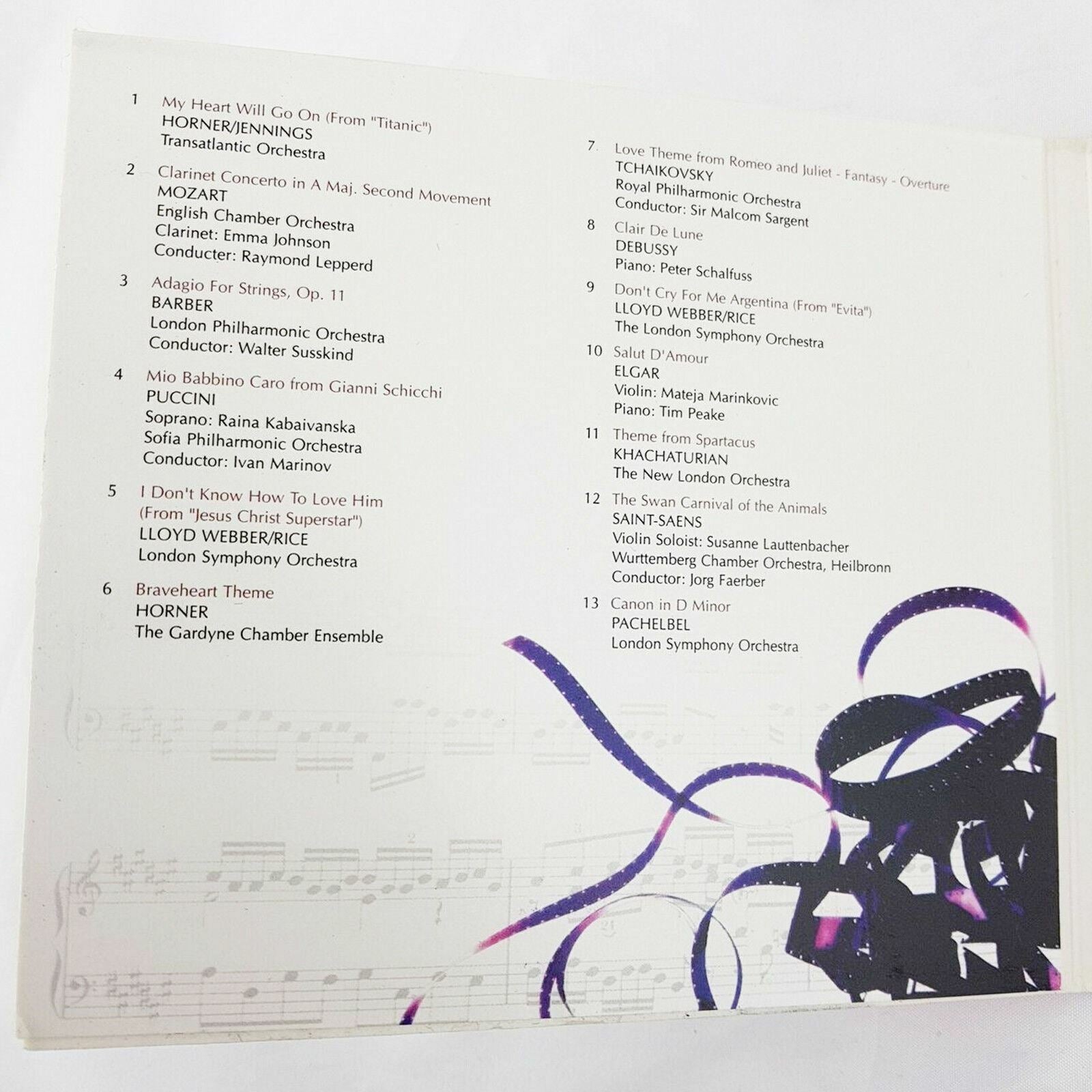 Cinema Classics CD Compilation My Heart Will Go On Canon in D Minor Mozart