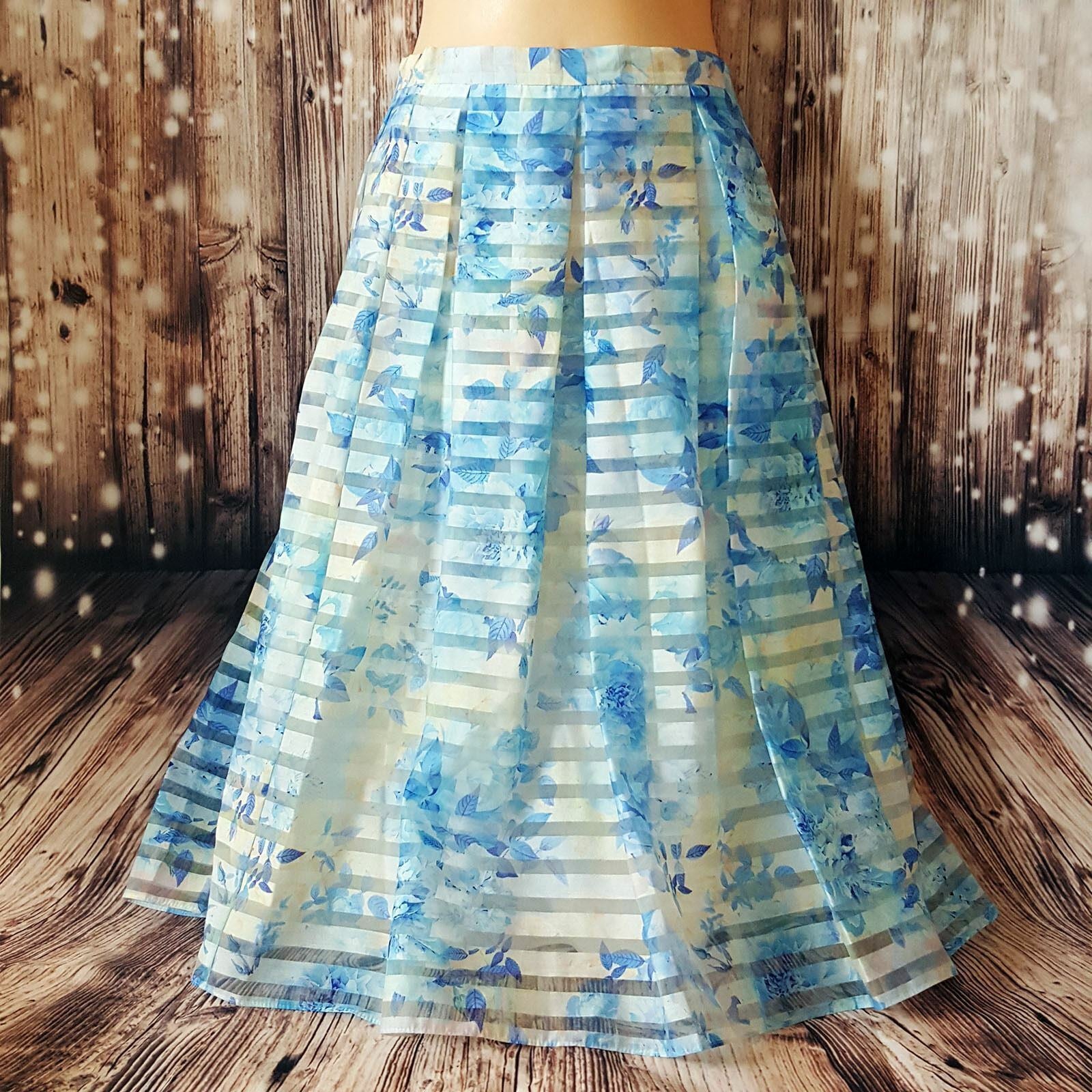 FOREVER NEW Blue White Striped Women's Organza Skirt Ladies Casual Summer Wear