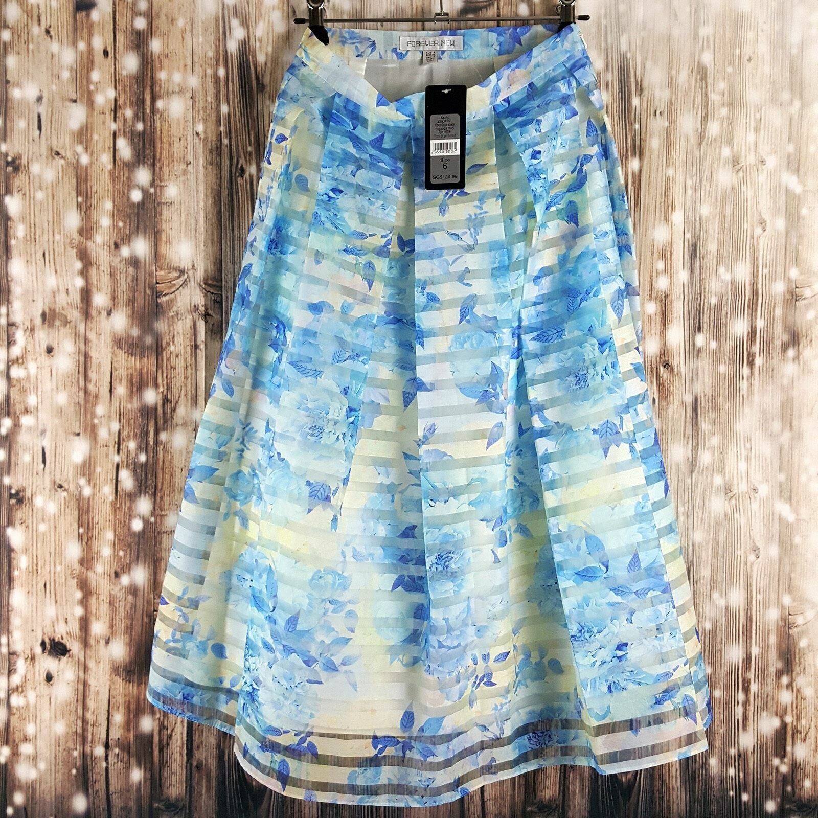 FOREVER NEW Blue White Striped Women's Organza Skirt Ladies Casual Summer Wear
