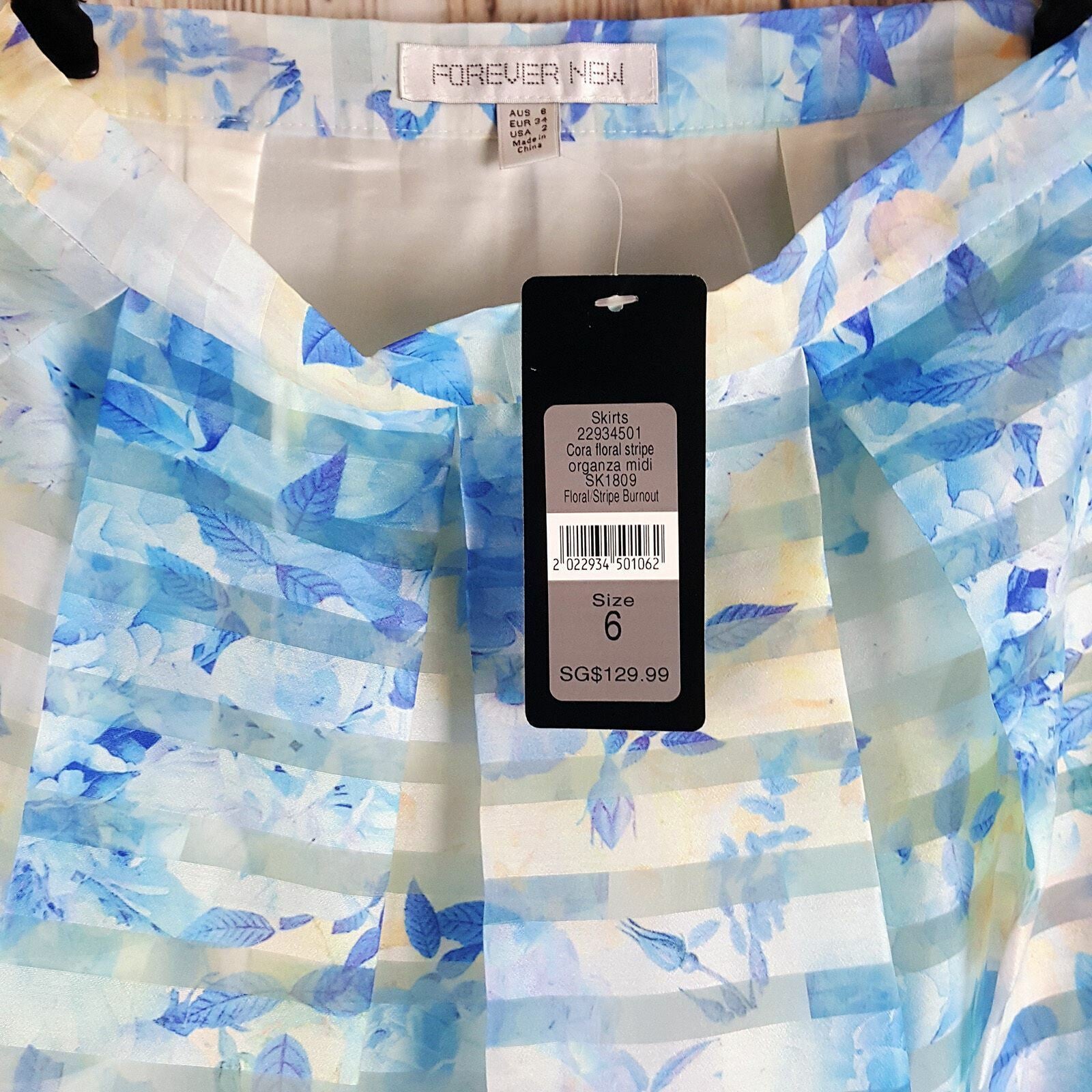 FOREVER NEW Blue White Striped Women's Organza Skirt Ladies Casual Summer Wear