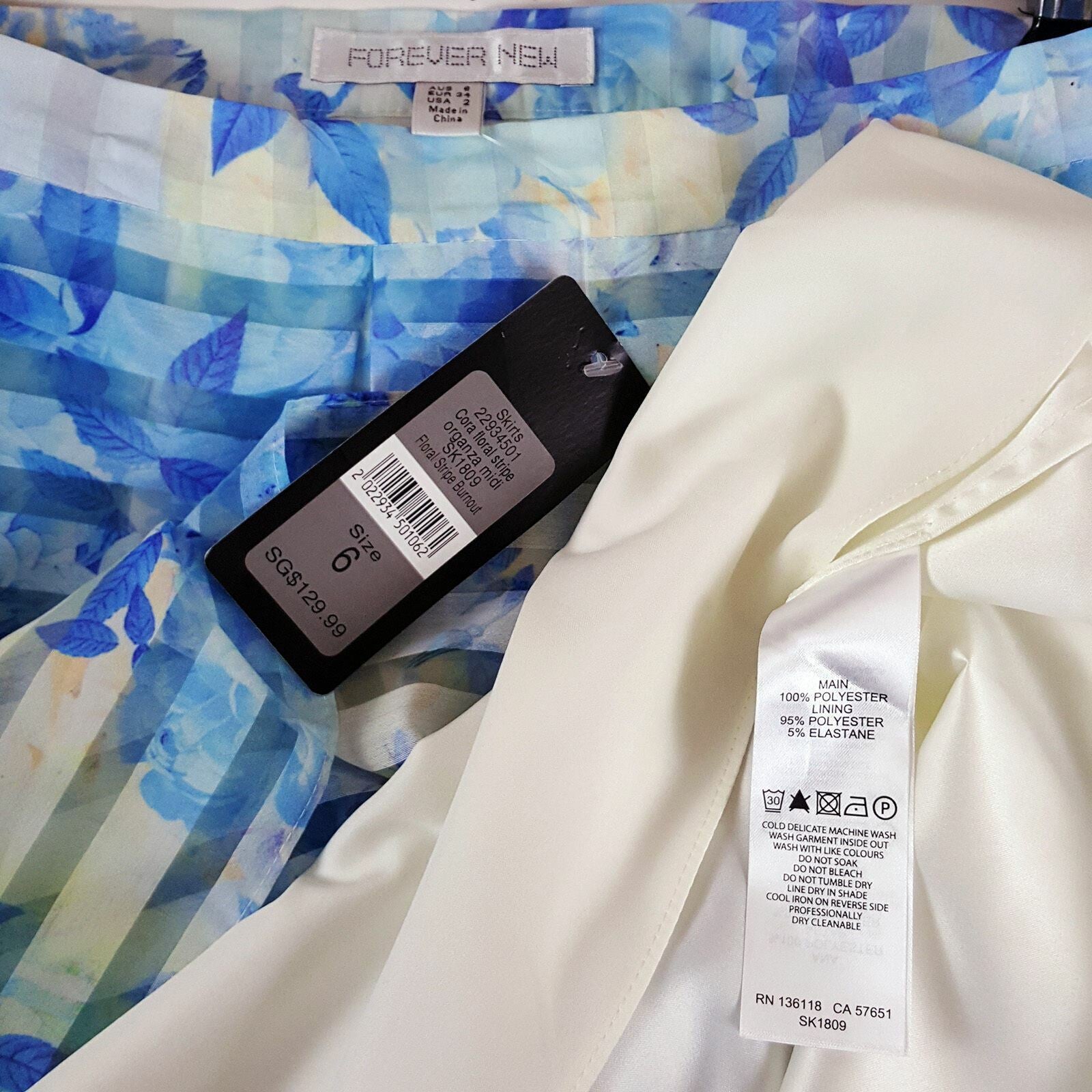 FOREVER NEW Blue White Striped Women's Organza Skirt Ladies Casual Summer Wear