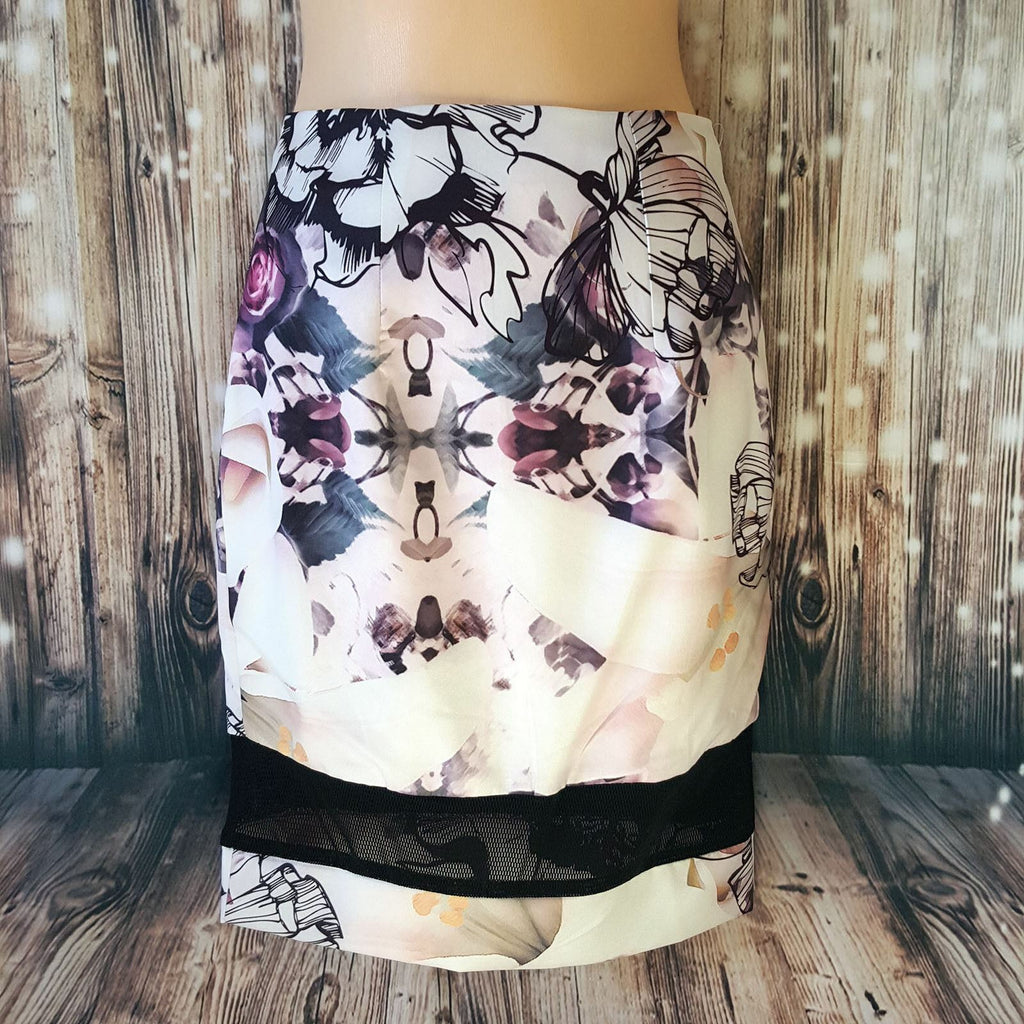 SAINTS + SECRETS Women's Sexy Black Pink White Fashion Floral Mesh Pencil Skirt