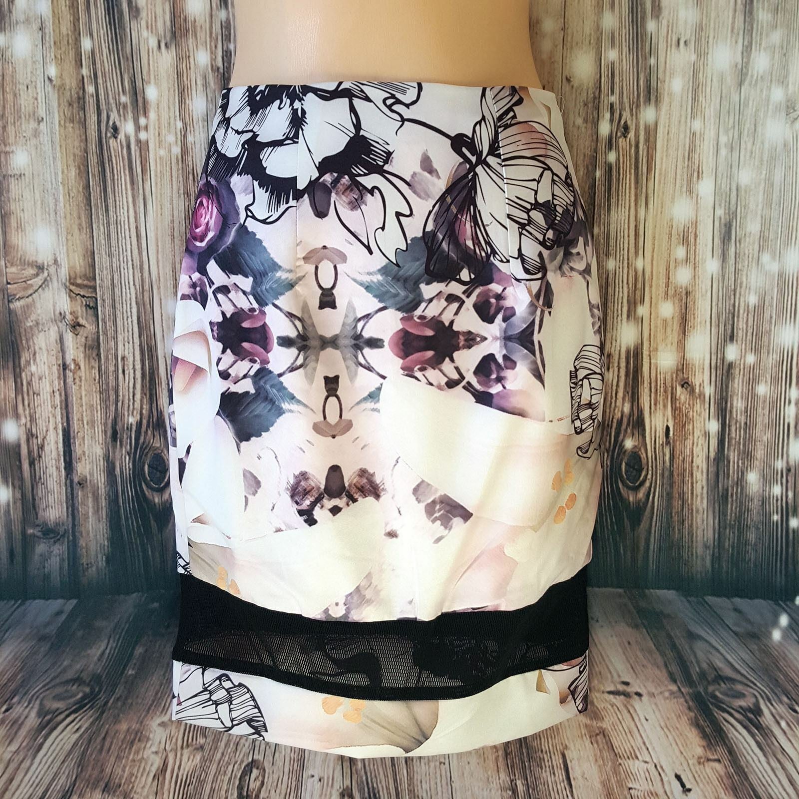 SAINTS + SECRETS Women's Sexy Black Pink White Fashion Floral Mesh Pencil Skirt