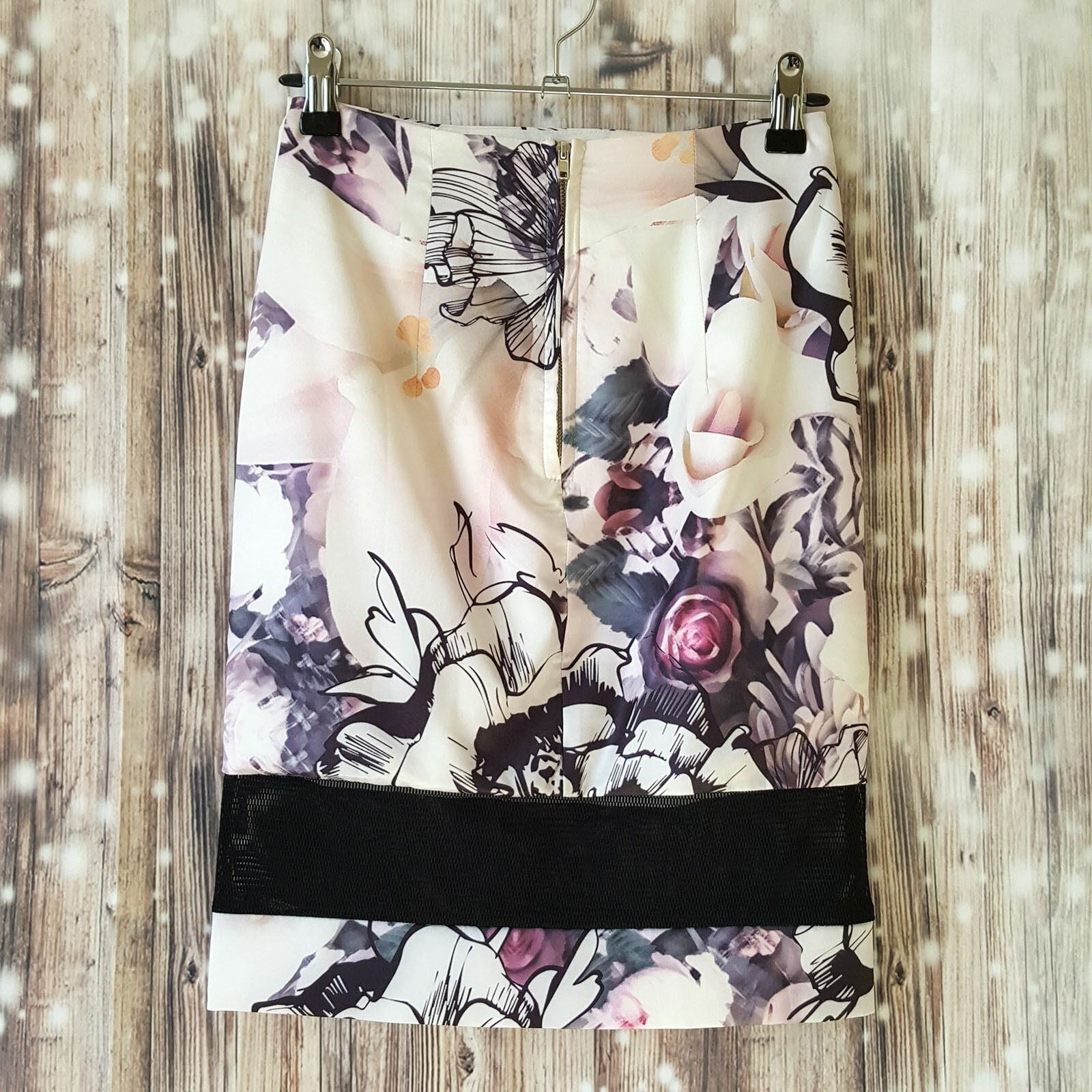 SAINTS + SECRETS Women's Sexy Black Pink White Fashion Floral Mesh Pencil Skirt