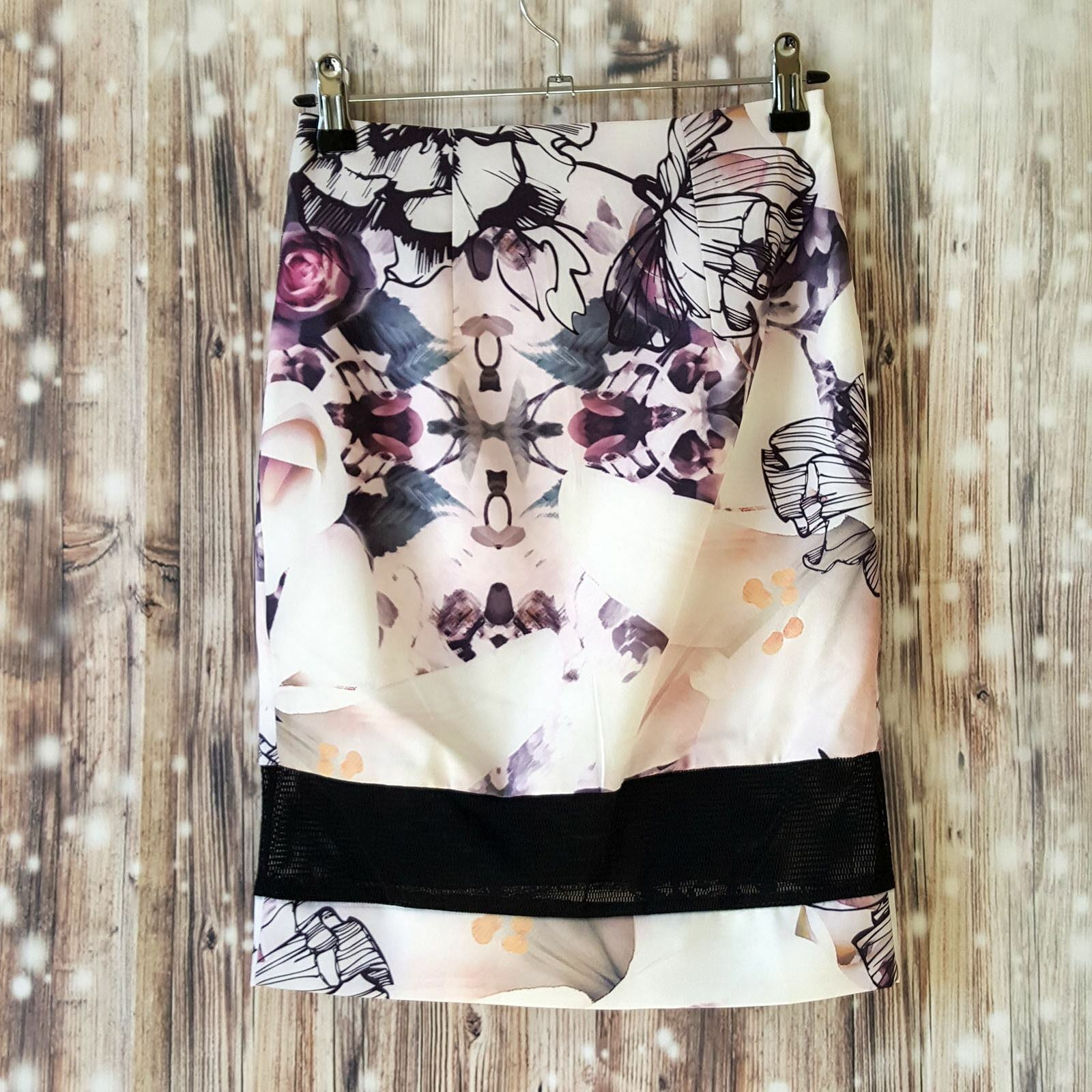 SAINTS + SECRETS Women's Sexy Black Pink White Fashion Floral Mesh Pencil Skirt