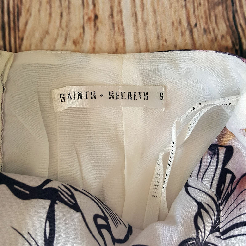 SAINTS + SECRETS Women's Sexy Black Pink White Fashion Floral Mesh Pencil Skirt