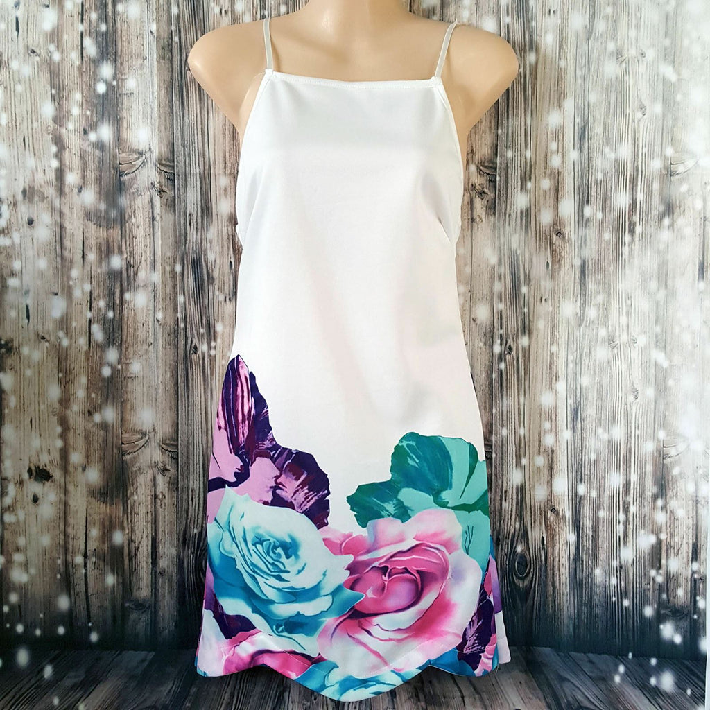 Women's White Sleeveless Classy Floral Print Ladies Summer Casual Beach Sundress