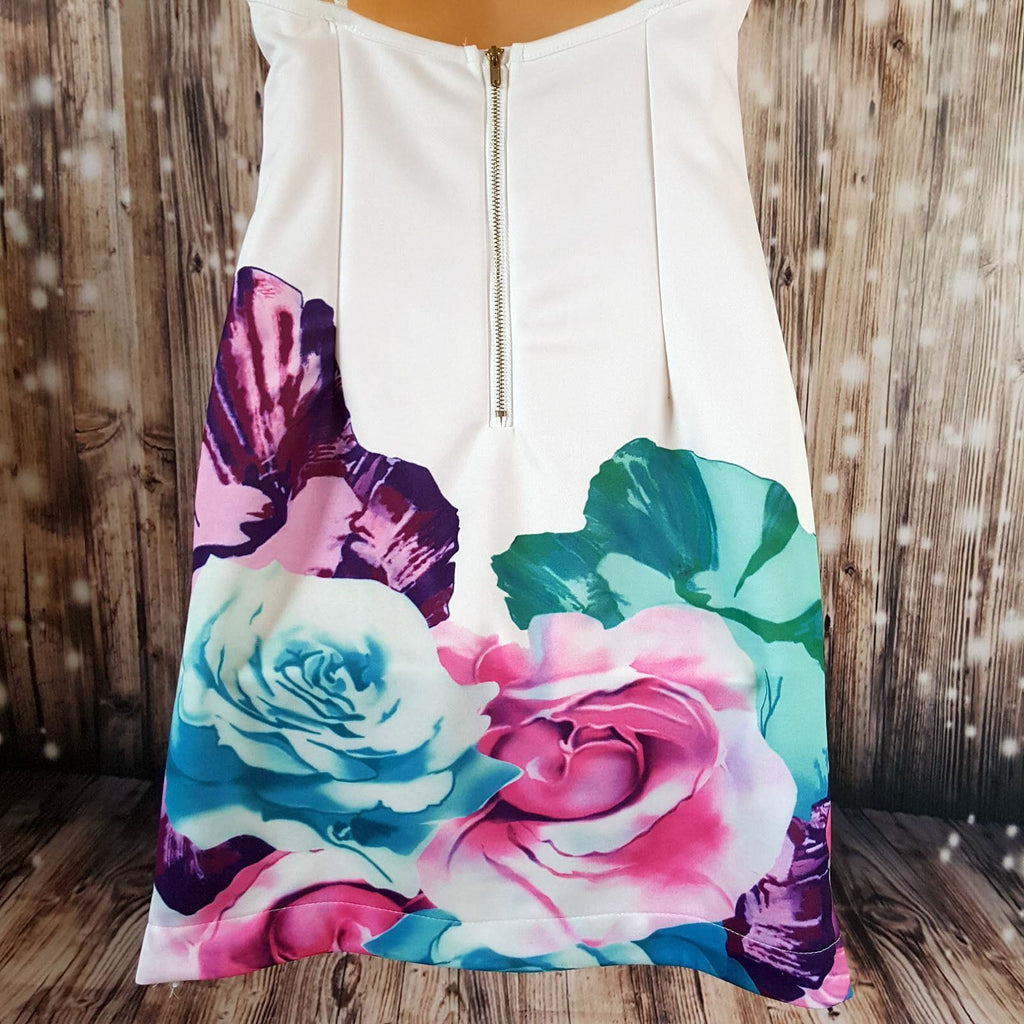 Women's White Sleeveless Classy Floral Print Ladies Summer Casual Beach Sundress