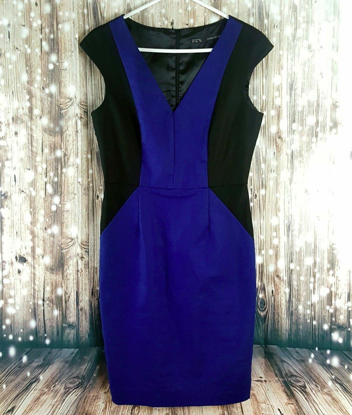 ZARA Black Blue Women's Sheath Dress Capped Sleeve  Ladies Office Work Wear