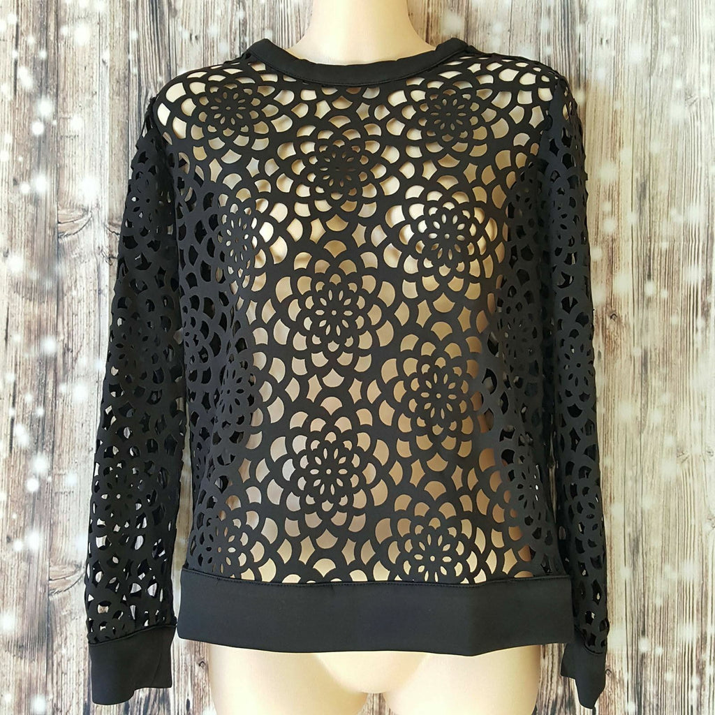 GLITTER ALICE Women's Black See-Through Long Sleeve Blouse Ladies Casual Top