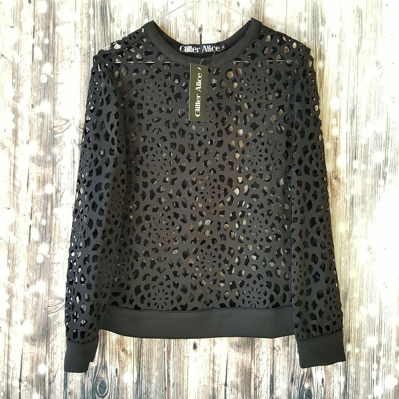 GLITTER ALICE Women's Black See-Through Long Sleeve Blouse Ladies Casual Top