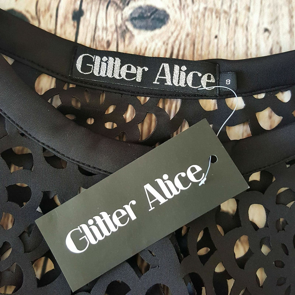 GLITTER ALICE Women's Black See-Through Long Sleeve Blouse Ladies Casual Top