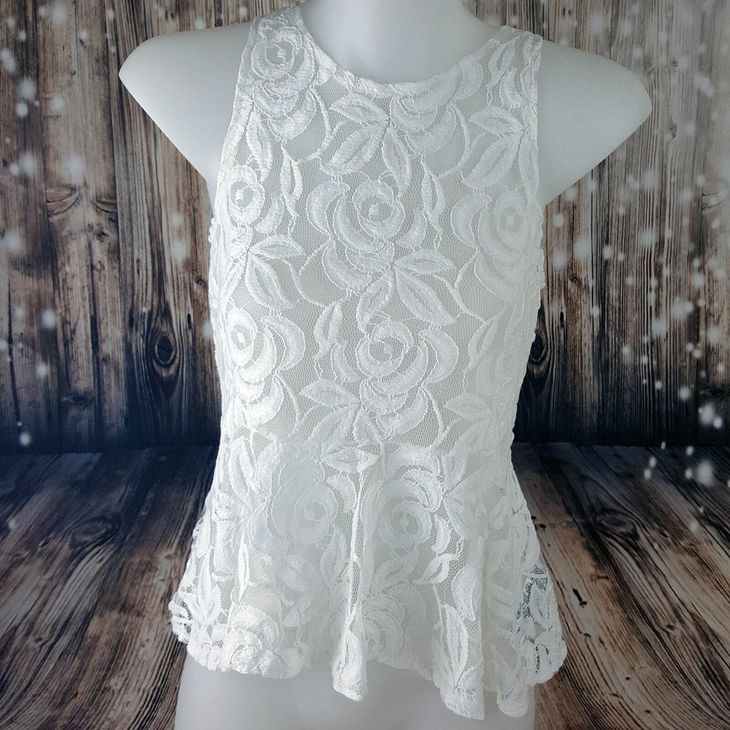 ASOS White Lace Blouse Women's Fashion Sexy Sleeveless Peplum Slim Petite Top