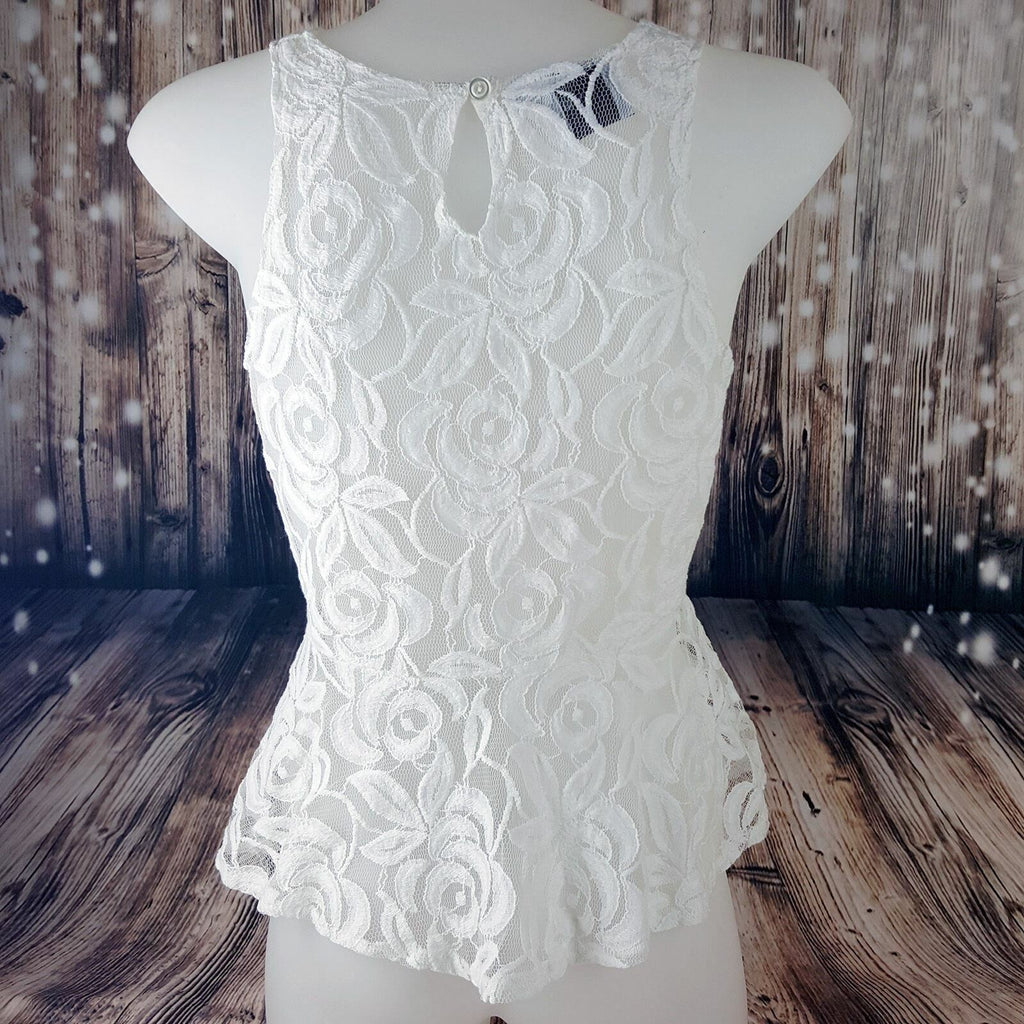 ASOS White Lace Blouse Women's Fashion Sexy Sleeveless Peplum Slim Petite Top