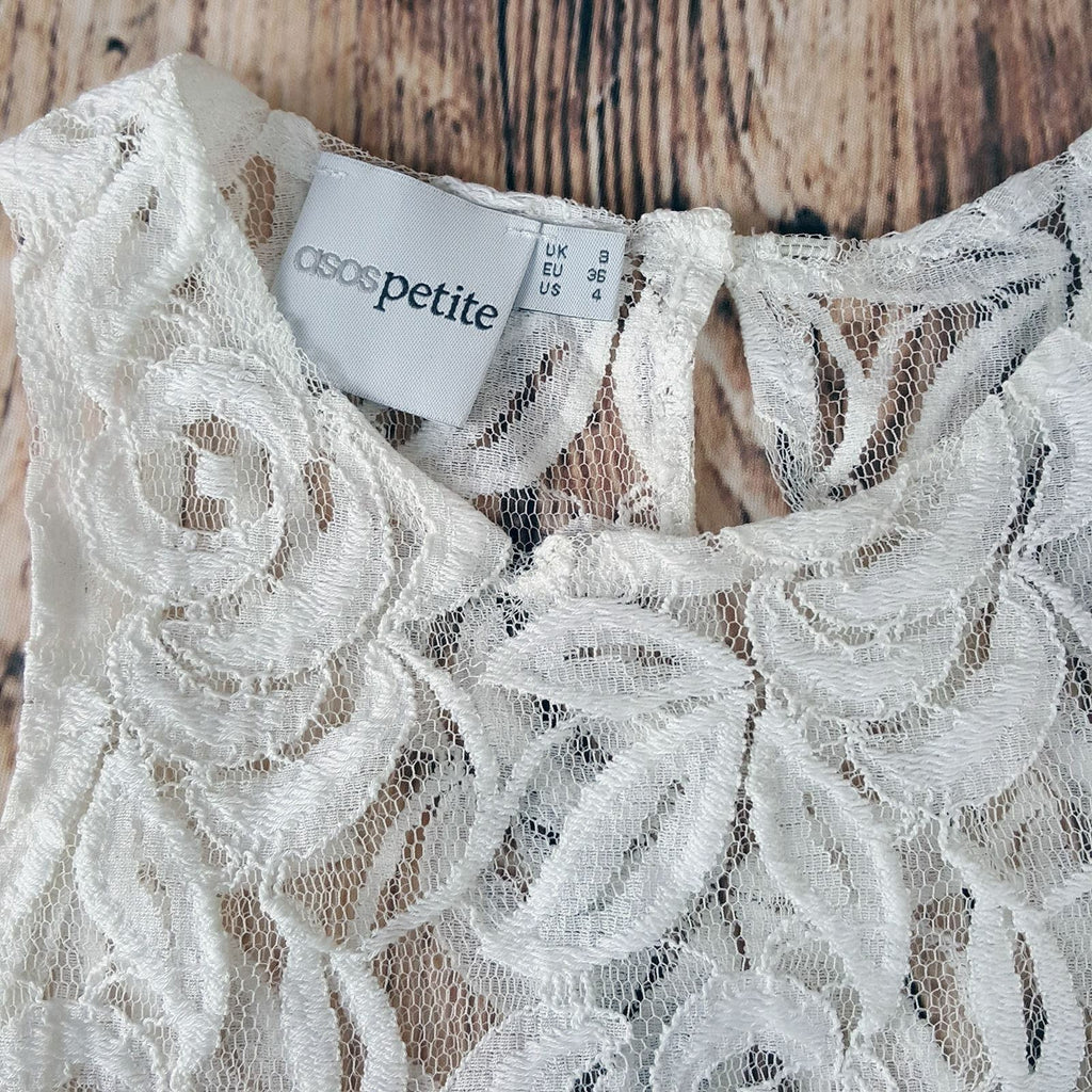ASOS White Lace Blouse Women's Fashion Sexy Sleeveless Peplum Slim Petite Top