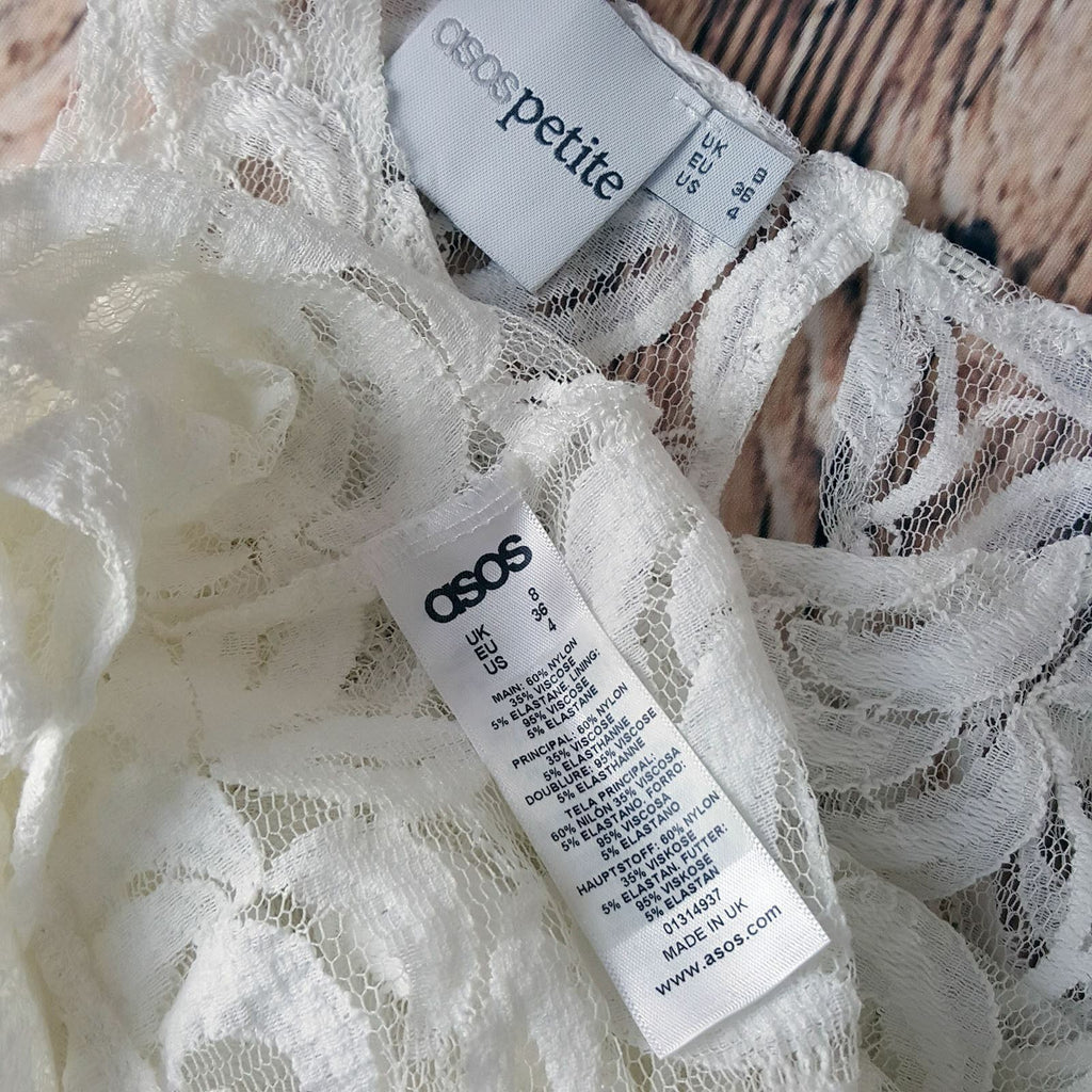 ASOS White Lace Blouse Women's Fashion Sexy Sleeveless Peplum Slim Petite Top
