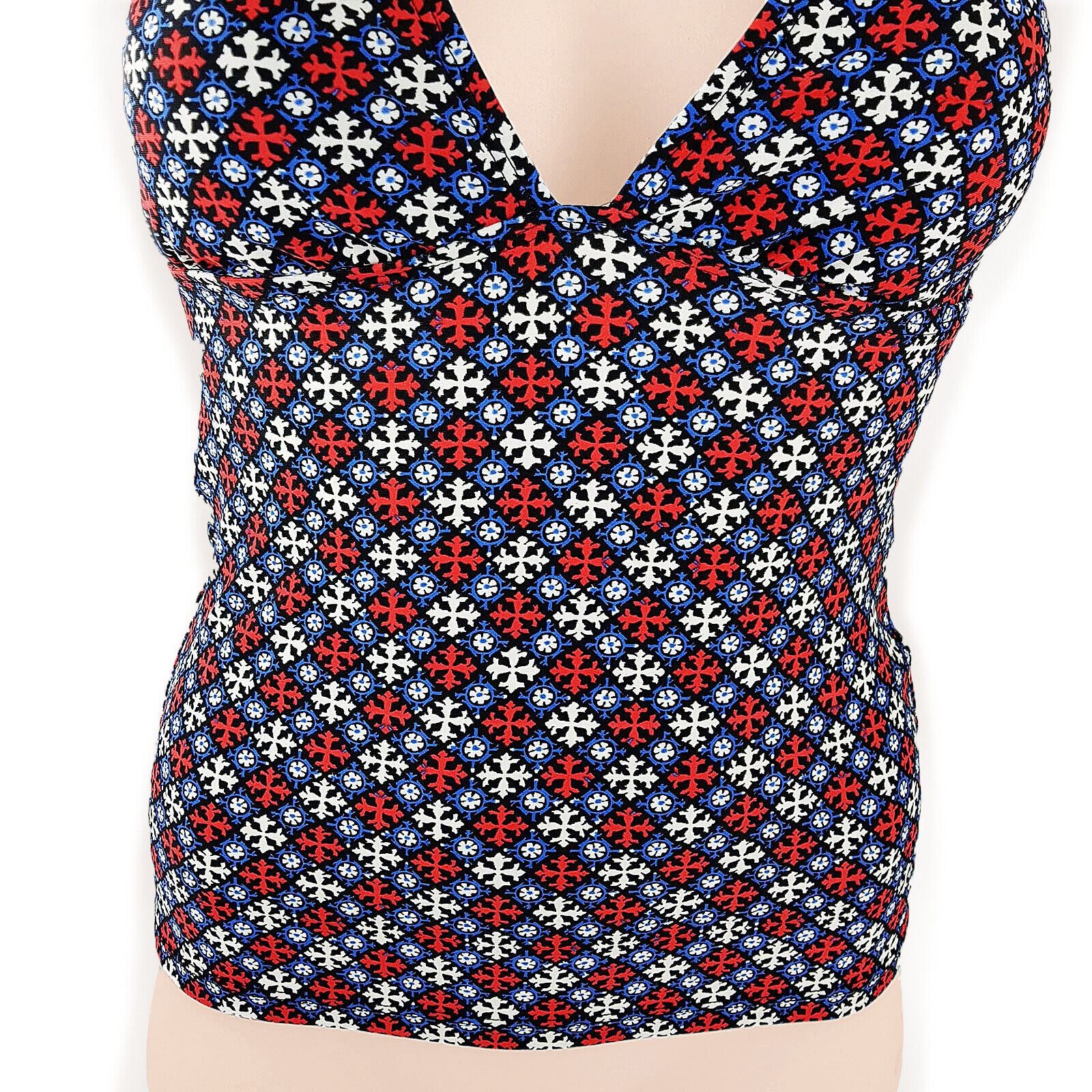 HARLOW Halter Tankini Red Blue White Geometric Design Swimwear Ladies Wear