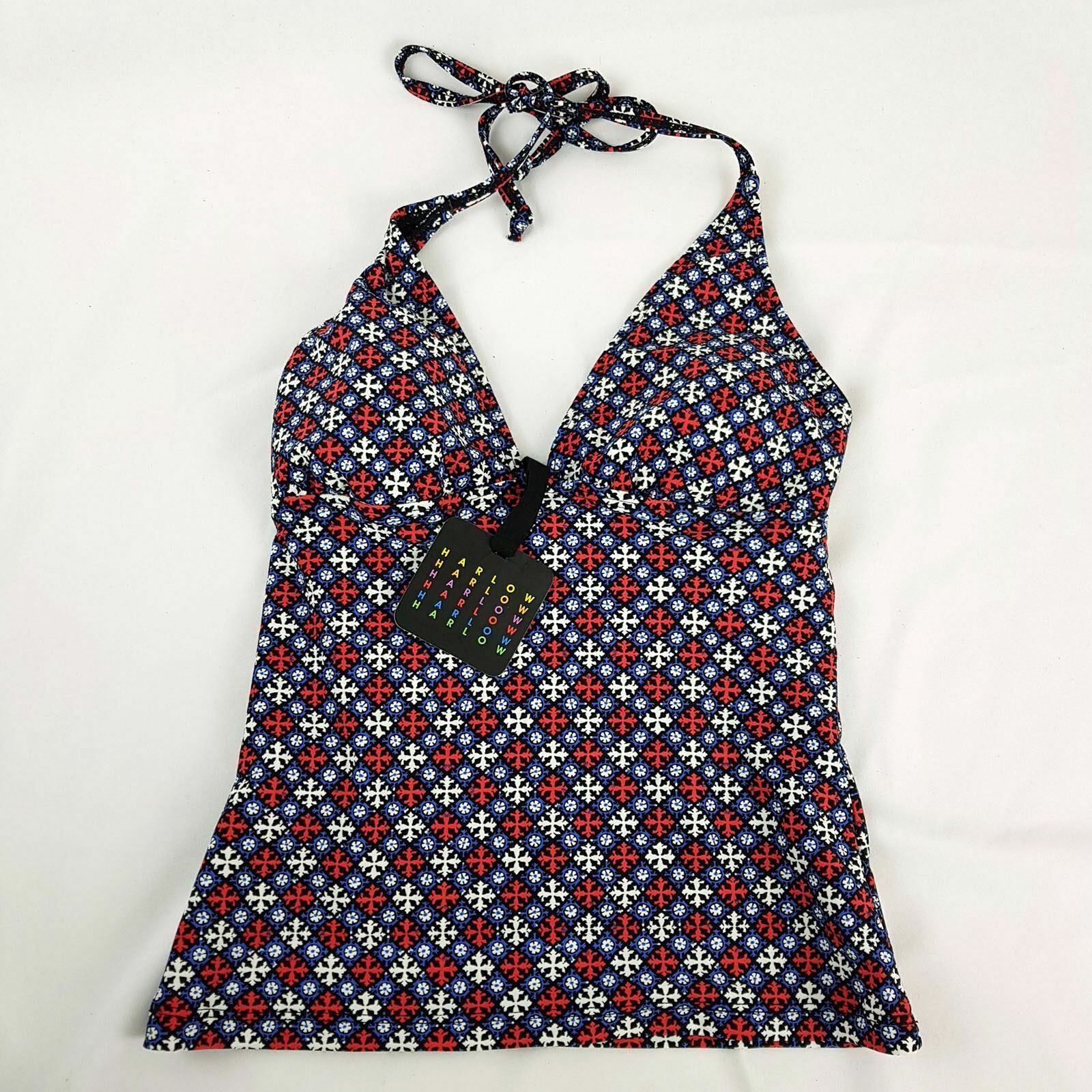 HARLOW Halter Tankini Red Blue White Geometric Design Swimwear Ladies Wear