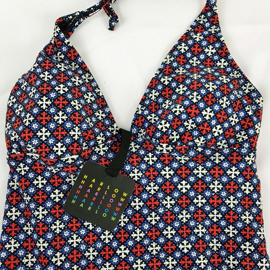 HARLOW Halter Tankini Red Blue White Geometric Design Swimwear Ladies Wear