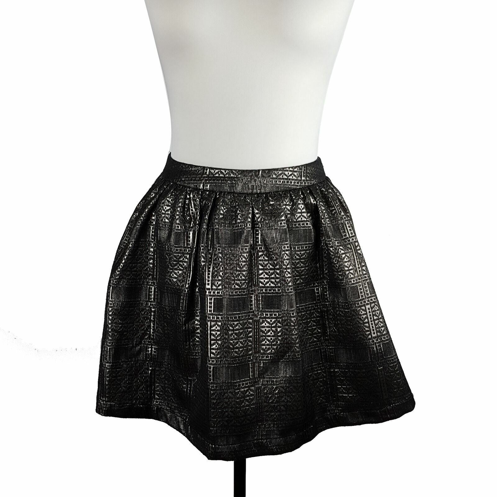 TOPSHOP Womens Gold Black Metallic Sexy Cocktail Puffy Bubble Fashion Mini Skirt