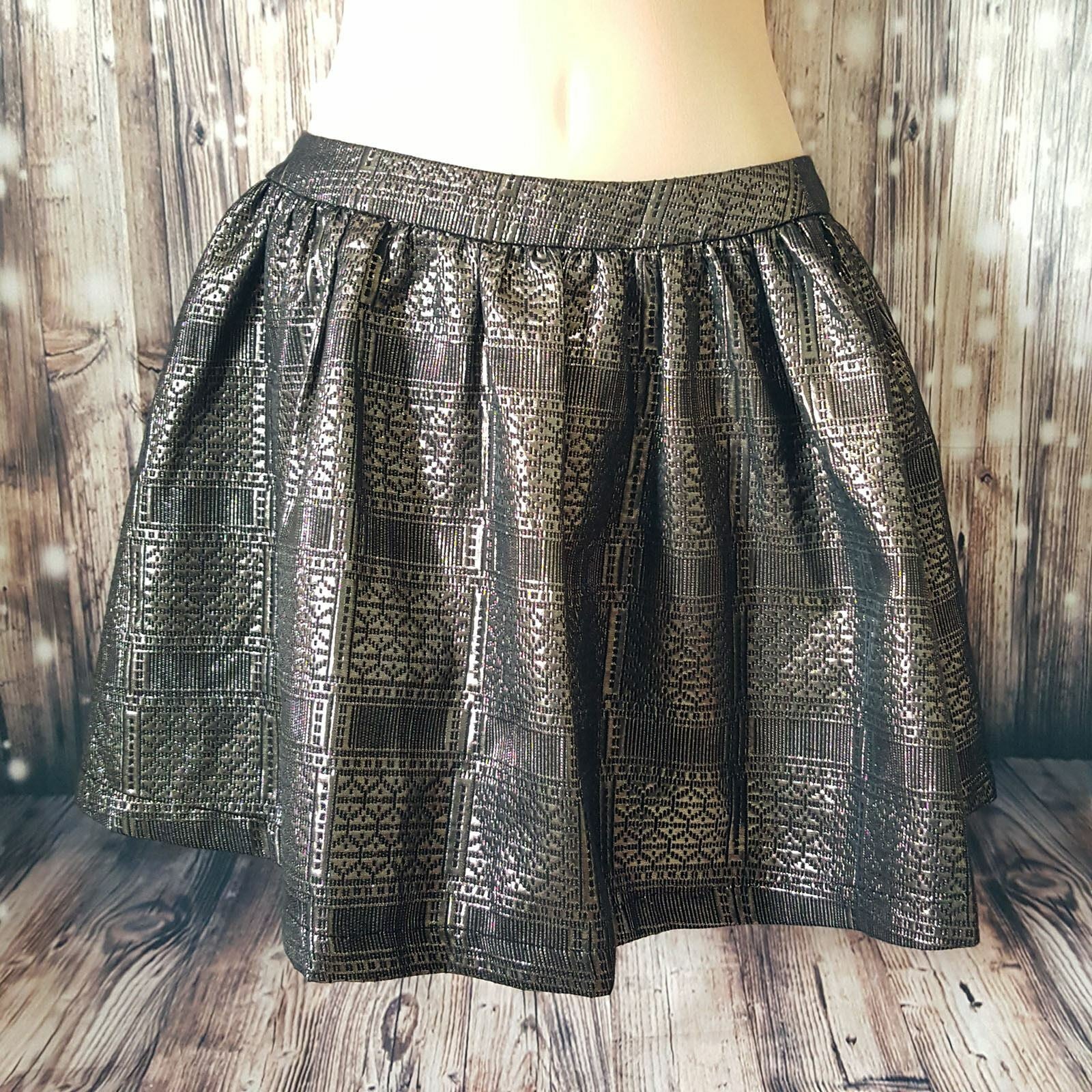 TOPSHOP Womens Gold Black Metallic Sexy Cocktail Puffy Bubble Fashion Mini Skirt
