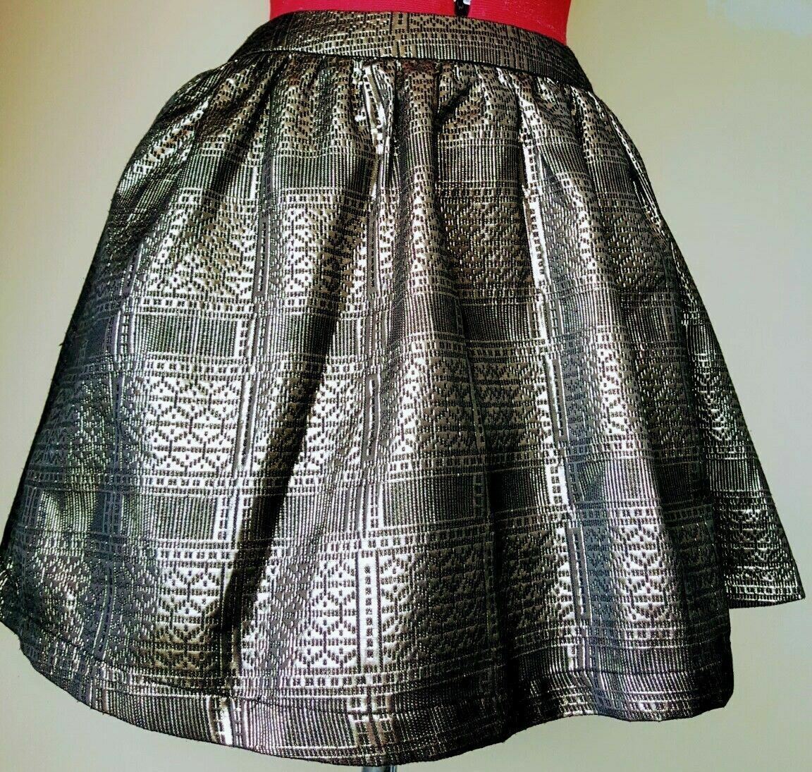 TOPSHOP Womens Gold Black Metallic Sexy Cocktail Puffy Bubble Fashion Mini Skirt
