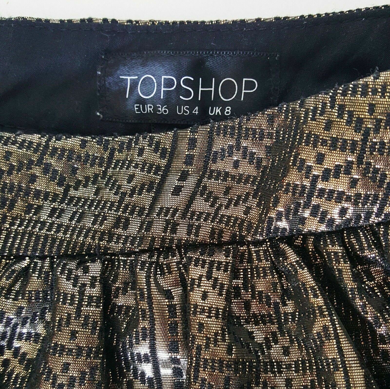TOPSHOP Womens Gold Black Metallic Sexy Cocktail Puffy Bubble Fashion Mini Skirt