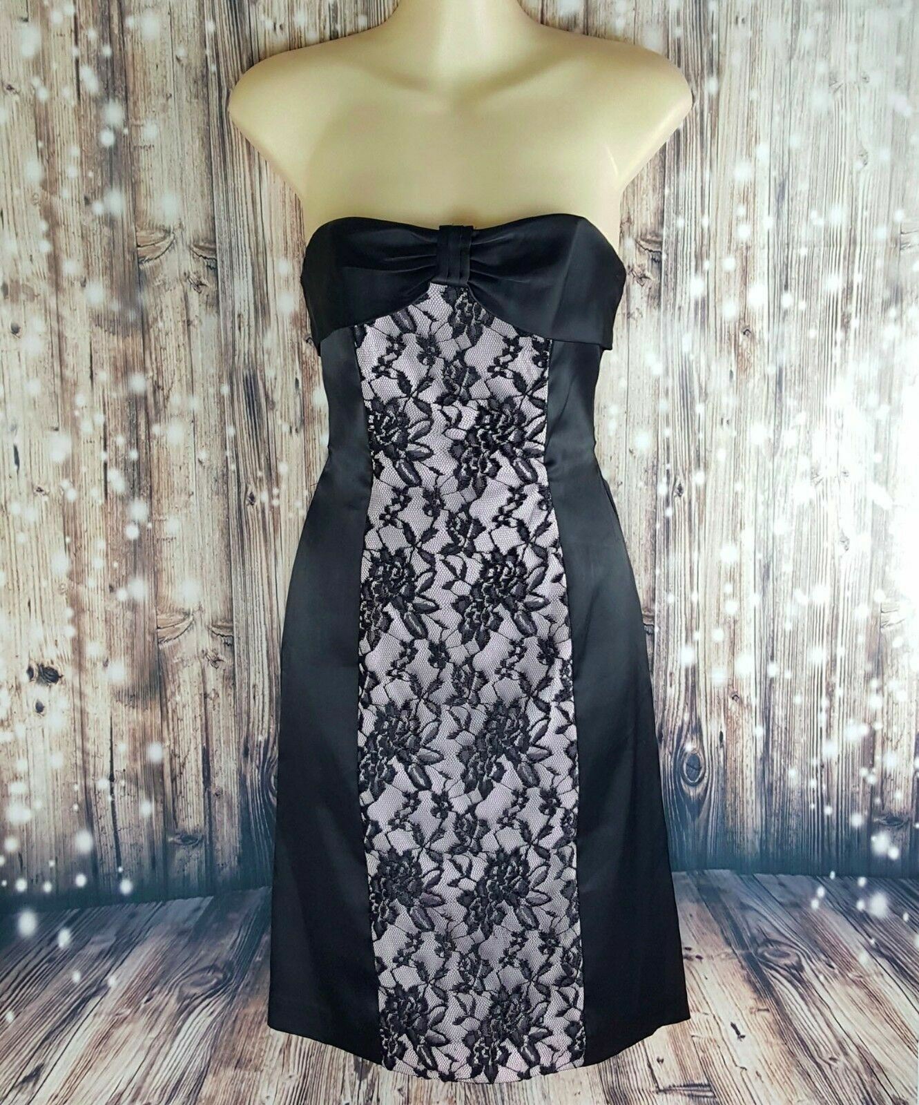 MISS ANNE Women's Black Pink Lace Strapless Cocktail Dress Fashion Formal Outfit
