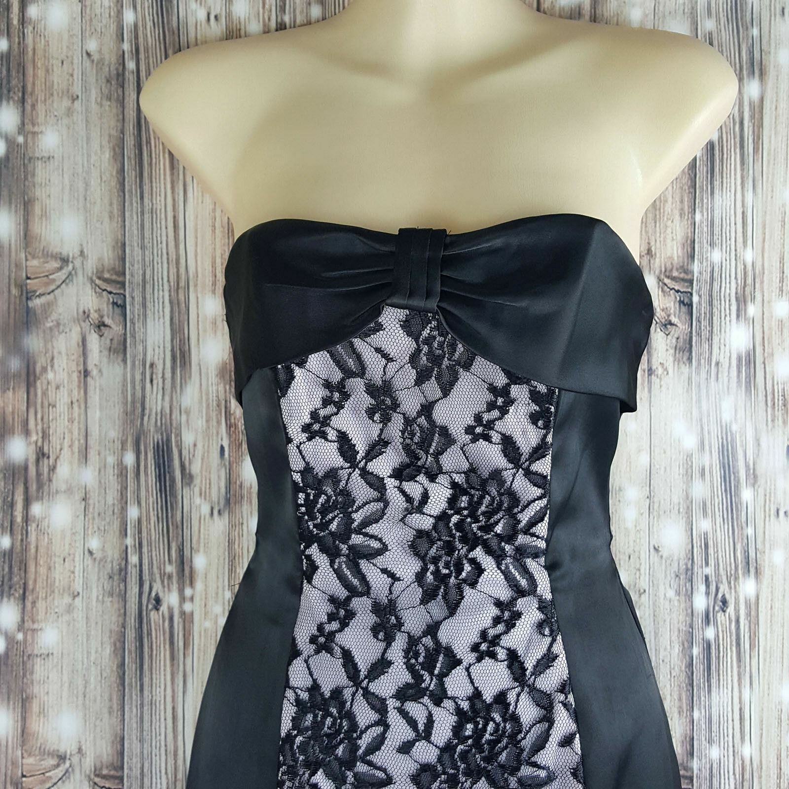 MISS ANNE Women's Black Pink Lace Strapless Cocktail Dress Fashion Formal Outfit