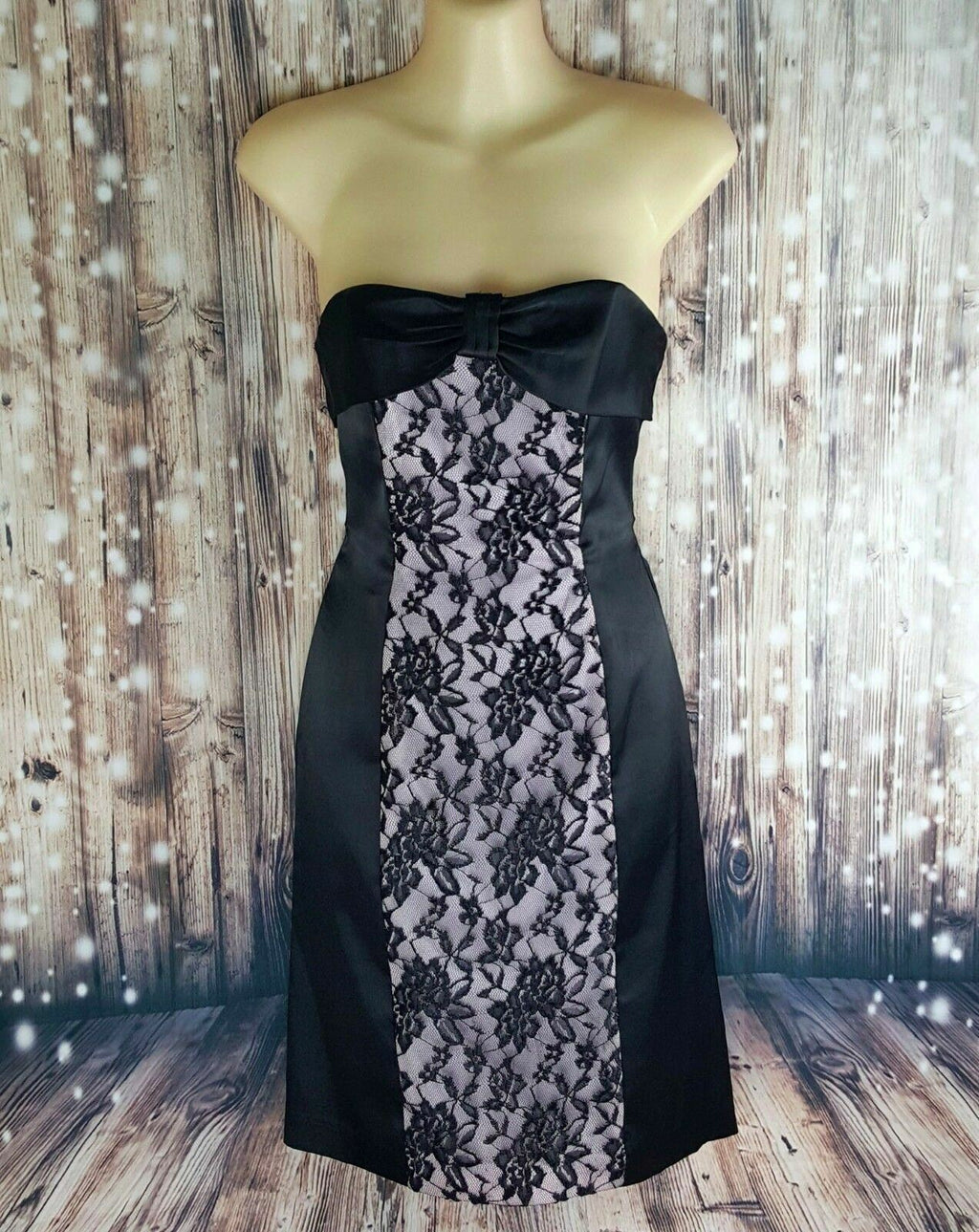 MISS ANNE Women's Black Pink Lace Strapless Cocktail Dress Fashion Formal Outfit