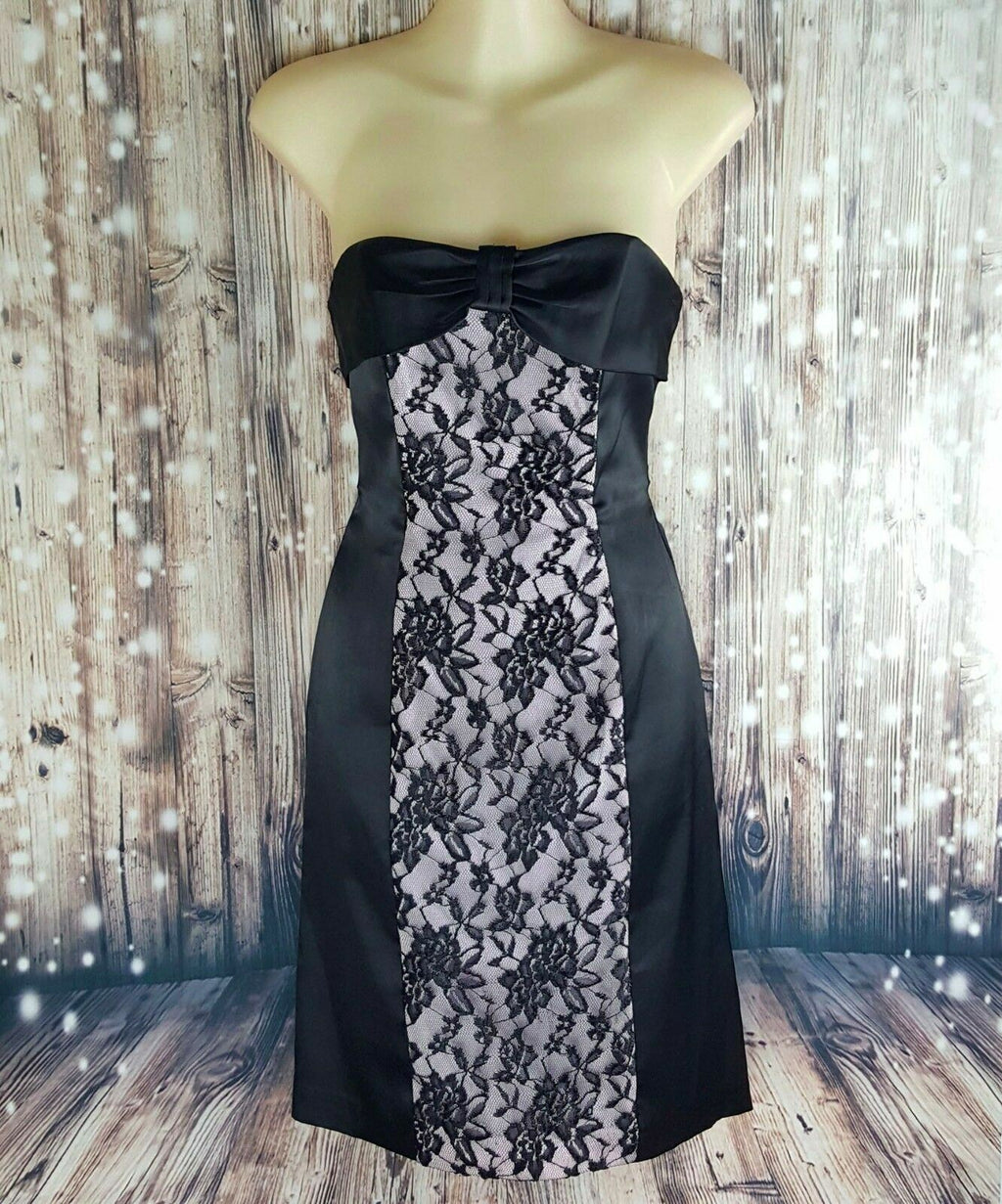 MISS ANNE Women's Black Pink Lace Strapless Cocktail Dress Fashion Formal Outfit