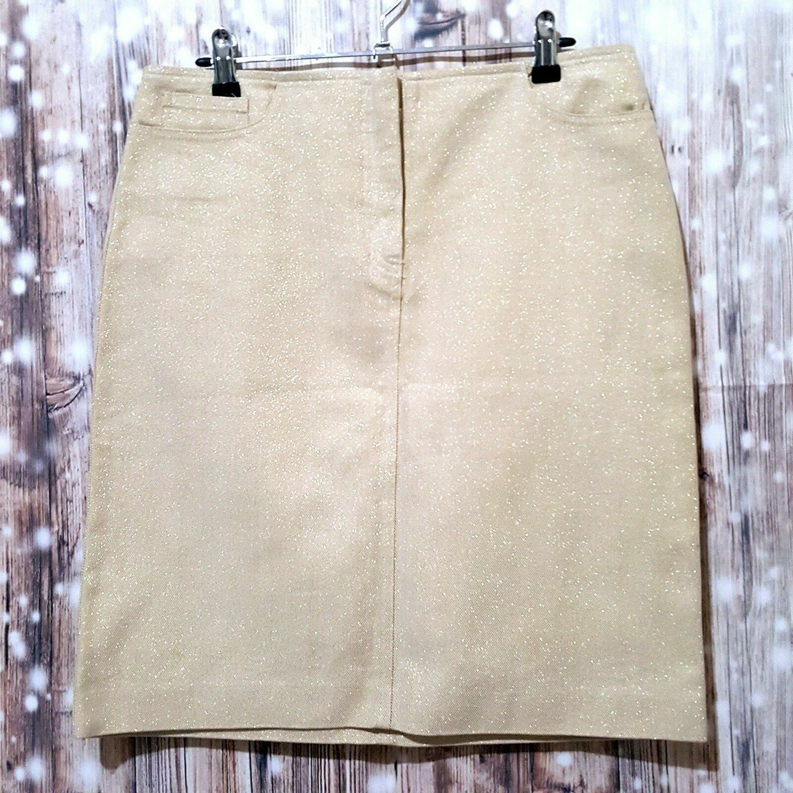 WITCHERY Womens Beige Gold Sparkly Pencil Fashion Corporate Work Business Skirt