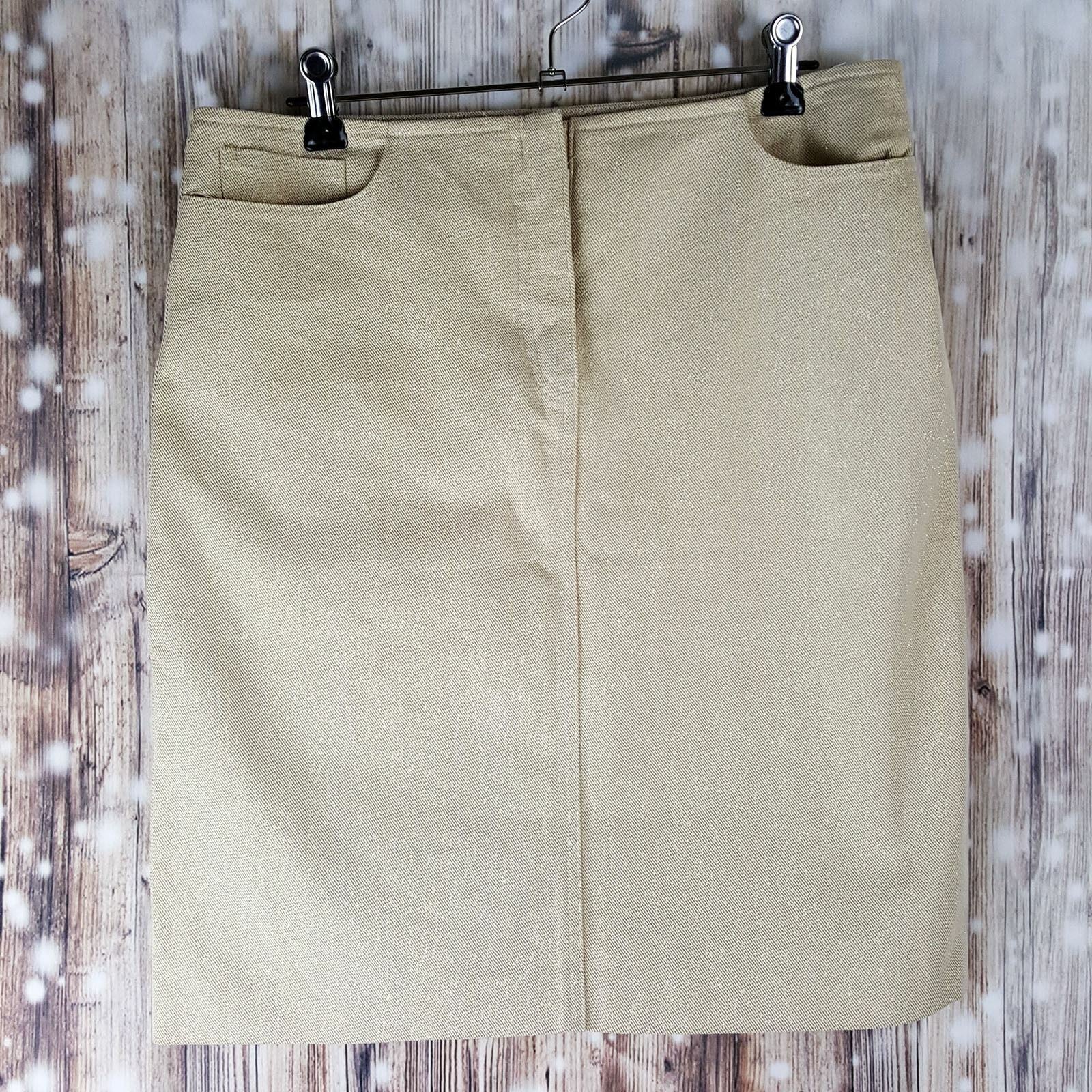WITCHERY Womens Beige Gold Sparkly Pencil Fashion Corporate Work Business Skirt