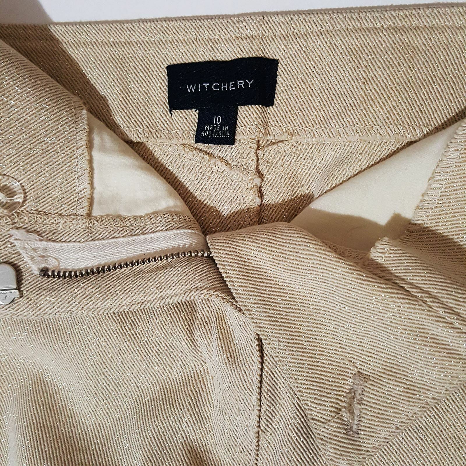 WITCHERY Womens Beige Gold Sparkly Pencil Fashion Corporate Work Business Skirt
