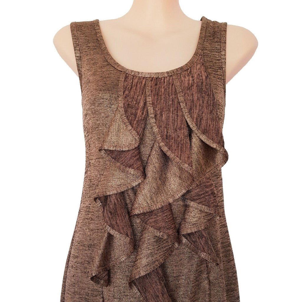 REVIEW Women's Sexy Metallic Gold Bronze Sleeveless Bodycon Layered Ruffle Dress