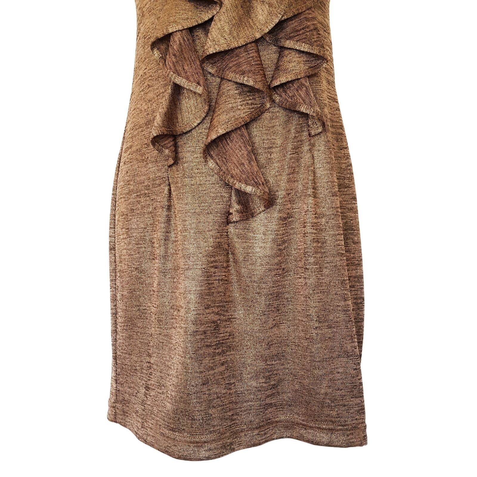 REVIEW Women's Sexy Metallic Gold Bronze Sleeveless Bodycon Layered Ruffle Dress