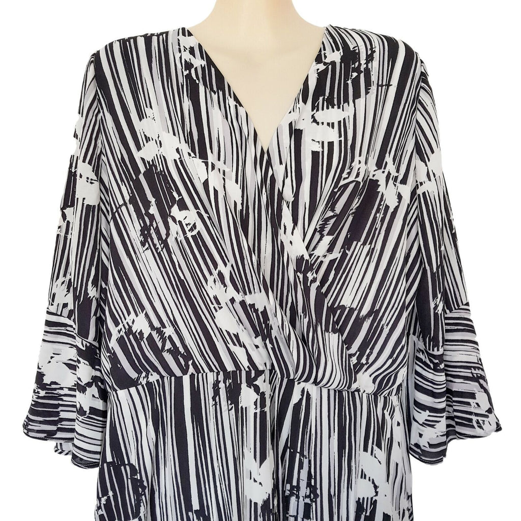 KATIES Story K Artisan Chic Women's V-Neck Maxi Dress Black White Floral Stripe