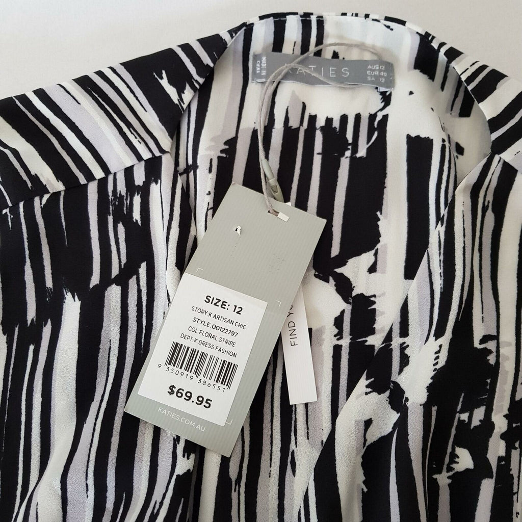 KATIES Story K Artisan Chic Women's V-Neck Maxi Dress Black White Floral Stripe