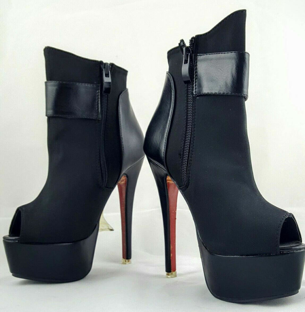 Womens Sexy Black Peep Toe Ankle Stiletto Platform Boots Fashion Zipped Shoe New