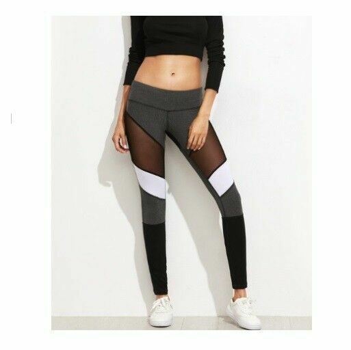 Women Cutout Mesh Patchwork Casual Fitness Workout Pants Fashion Leggings Tight