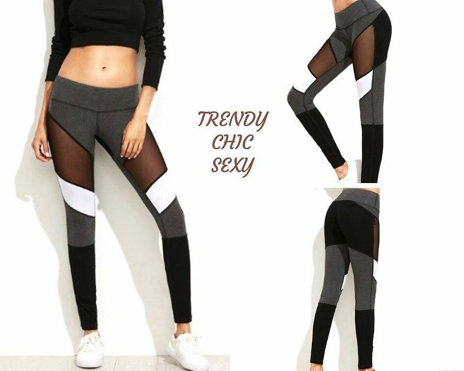 Women Cutout Mesh Patchwork Casual Fitness Workout Pants Fashion Leggings Tight