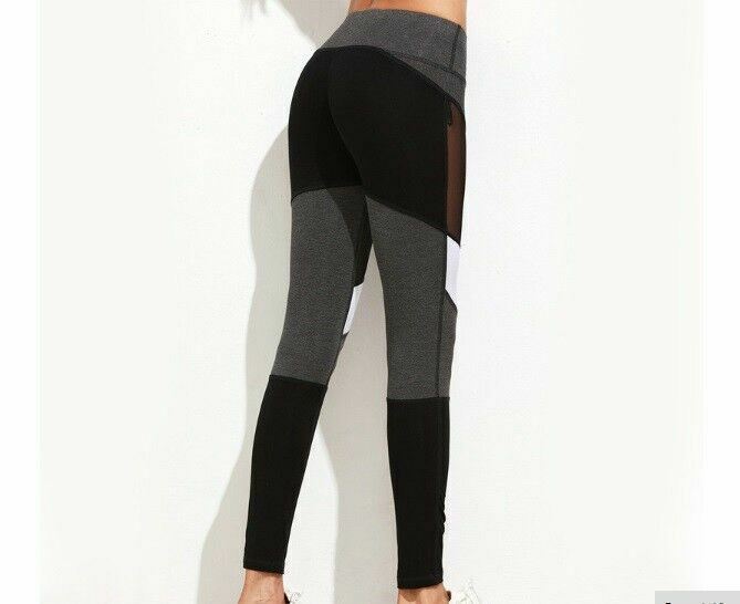Women Cutout Mesh Patchwork Casual Fitness Workout Pants Fashion Leggings Tight