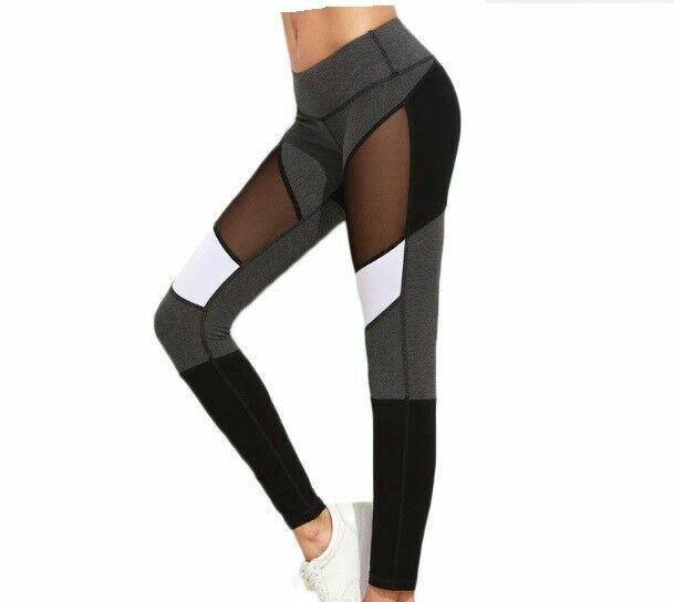 Women Cutout Mesh Patchwork Casual Fitness Workout Pants Fashion Leggings Tight