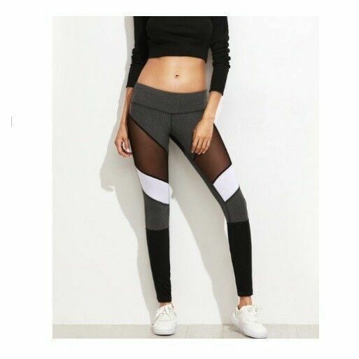 Women Cutout Mesh Patchwork Casual Fitness Workout Pants Fashion Leggings Tight