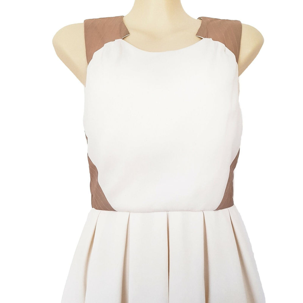 LUCY IN THE SKY Women's White Cream Beige Cut Out Pleated Skirt Sleeveless Dress