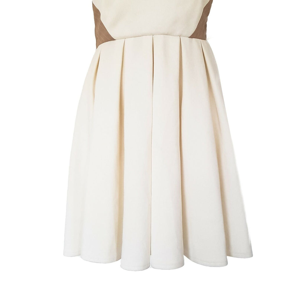 LUCY IN THE SKY Women's White Cream Beige Cut Out Pleated Skirt Sleeveless Dress
