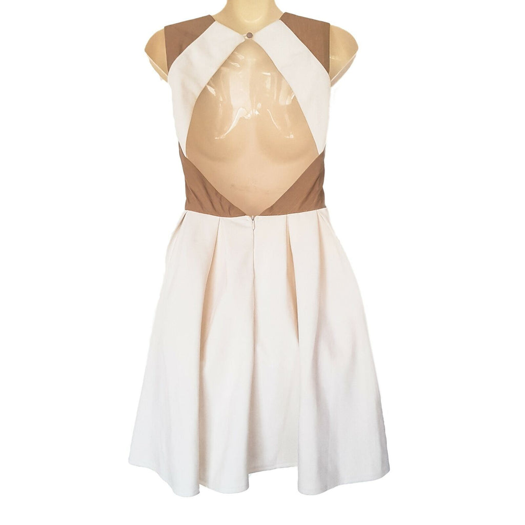 LUCY IN THE SKY Women's White Cream Beige Cut Out Pleated Skirt Sleeveless Dress