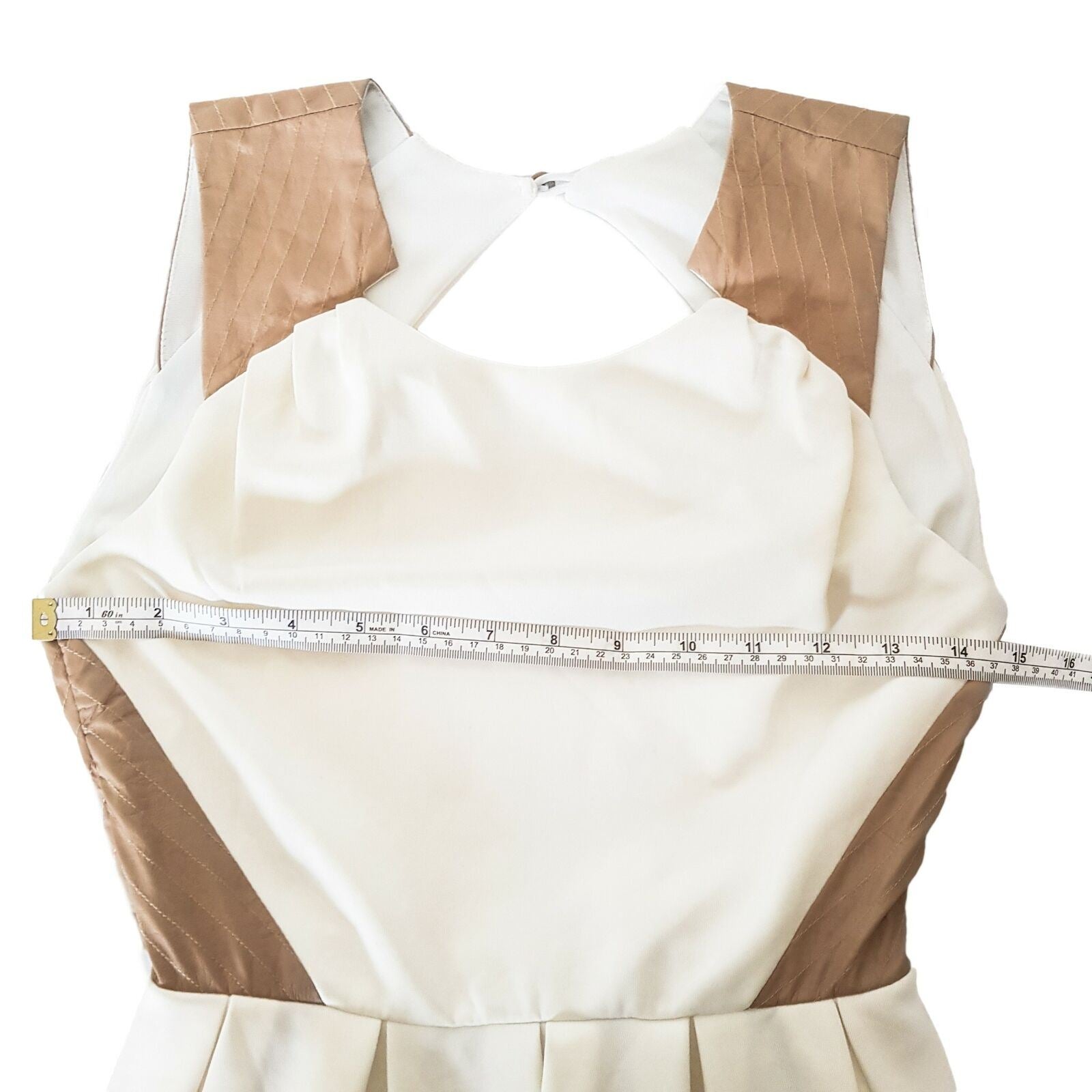 LUCY IN THE SKY Women's White Cream Beige Cut Out Pleated Skirt Sleeveless Dress