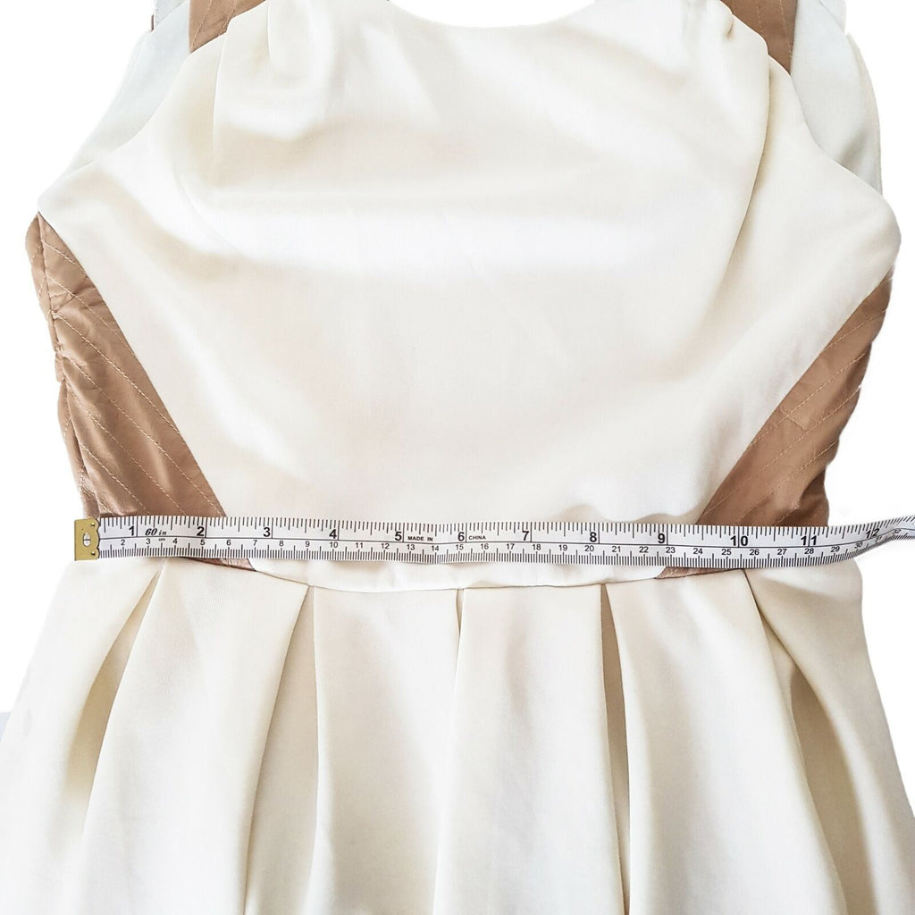 LUCY IN THE SKY Women's White Cream Beige Cut Out Pleated Skirt Sleeveless Dress